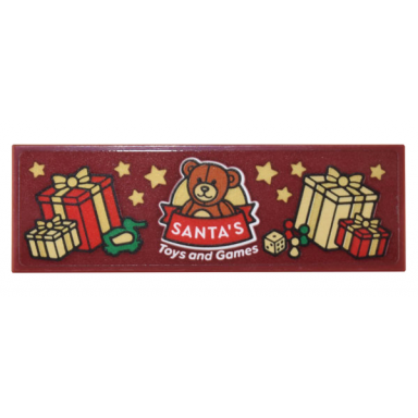 dark red tile 2 x 6 with dark orange teddy bear santas toys and games presents toys and gold stars pattern sticker - set 10308