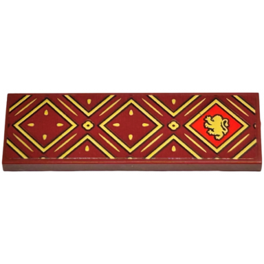 dark red tile 2 x 6 with gold squares and lines with black outlines and hp gryffindor house lion on red background pattern sticker - set 76416