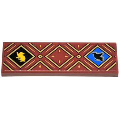 dark red tile 2 x 6 with gold squares and lines with black outlines hp hufflepuff house badger on black background and ravenclaw raven on blue background pattern sticker - set 76416