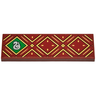 dark red tile 2 x 6 with gold squares and lines with black outlines and hp slytherin house snake on green background pattern sticker - set 76416