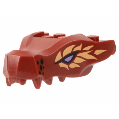 dark red dragon head ninjago jaw with 2 bar handles on back with lavender eyes and nougat scales pattern