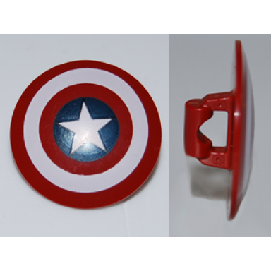 dark red minifigure shield circular round convex face with white ring star in dark blue circle pattern captain america