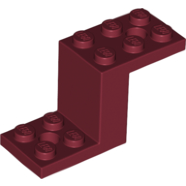 dark red bracket 5 x 2 x 2 1 3 with 2 holes and bottom stud holder