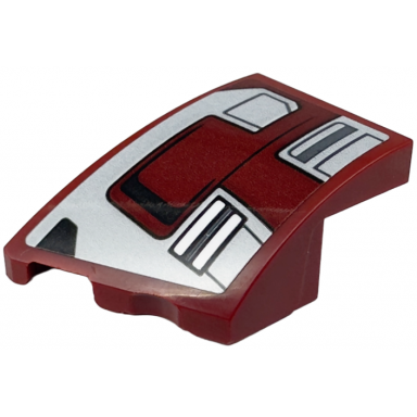dark red wedge 3 x 2 left no studs with silver armor plates and black lines pattern sticker - set 76247
