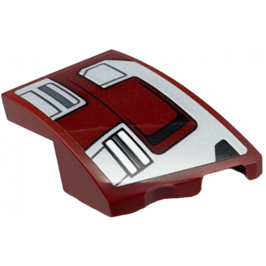 dark red wedge 3 x 2 right no studs with silver armor plates and black lines pattern sticker - set 76247
