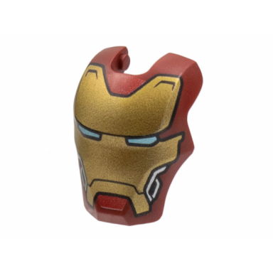 dark red minifigure visor top hinge large with gold face shield metallic light blue eyes silver trim on cheeks pattern