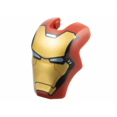 dark red minifigure visor top hinge large with gold face shield with dark orange lines metallic light blue eyes black trim on cheeks pattern