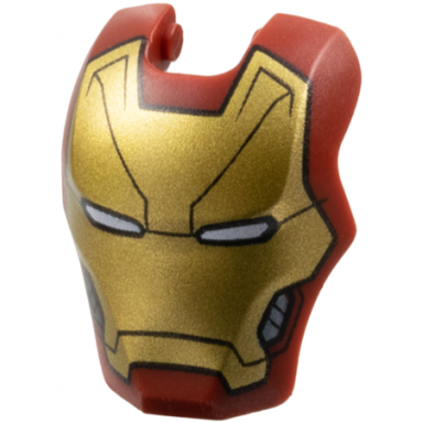 dark red minifigure visor top hinge large with gold face shield white eyes dark silver trim on cheeks black diagonal forehead lines pattern iron man mark 46