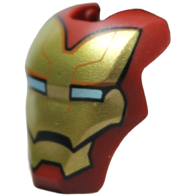 dark red minifigure visor top hinge large with gold face shield metallic light blue eyes dark orange angled forehead lines pattern