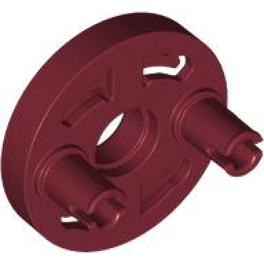 dark red technic rotation joint disk with large pin hole and 2 pins