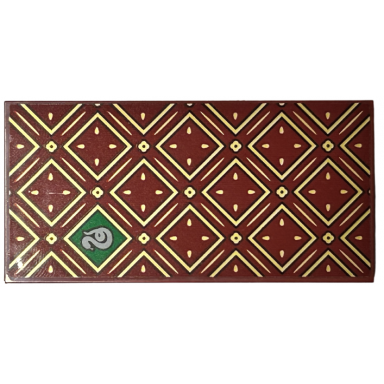 dark red tile modified 4 x 8 inverted with studs on edges with gold squares and lines with black outlines and hp slytherin house snake on green background pattern sticker - set 76416