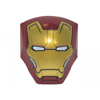dark red large figure armor smooth with 2 x 2 round brick attachment with iron man gold face plate pattern