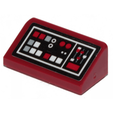 dark red slope 30 1 x 2 x 2 3 with dark red light bluish gray and white buttons pattern sticker - set 75216