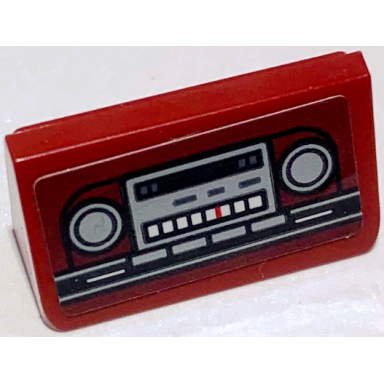 dark red slope 30 1 x 2 x 2 3 with silver car radio and tape deck on dark red background pattern sticker - set 10304