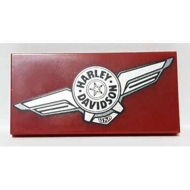 dark red tile 2 x 4 with silver harley-davidson logo pattern model left side