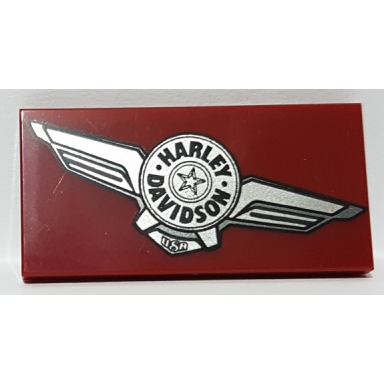 dark red tile 2 x 4 with silver harley-davidson logo pattern model right side