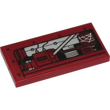 dark red tile 2 x 4 with silver tractor engine dark red metal cover and spider web pattern sticker - set 40423