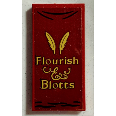 dark red tile 2 x 4 with feathers and flourish blotts pattern sticker - set 75978