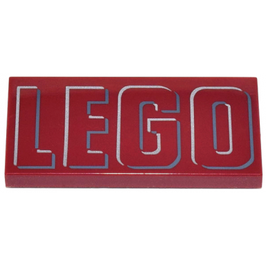 dark red tile 2 x 4 with dark bluish gray and silver outlined lego pattern