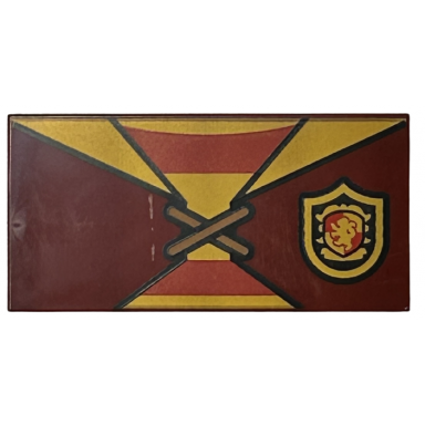 dark red tile 2 x 4 with quidditch robe tied over shirt with bright light orange and red stripes gryffindor crest pattern brickheadz harry potter torso