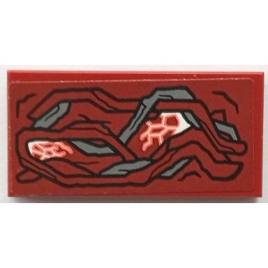 dark red tile 2 x 4 with armor with black outlines dark bluish gray highlights white and coral cosmic energy pattern model left side sticker - set 76155