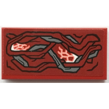 dark red tile 2 x 4 with armor with black outlines dark bluish gray highlights white and coral cosmic energy pattern model right side sticker - set 76155