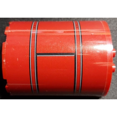 dark red cylinder half 3 x 6 x 6 with 1 x 2 cutout with black and light bluish gray lines pattern model left side sticker - set 75275