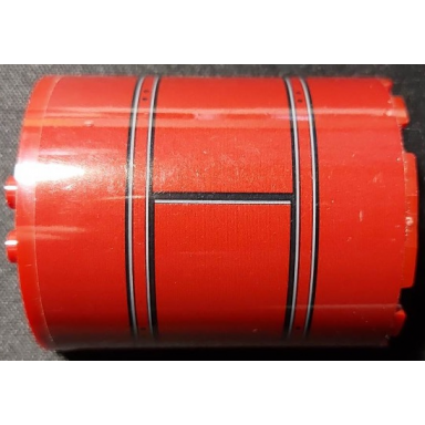 dark red cylinder half 3 x 6 x 6 with 1 x 2 cutout with black and light bluish gray lines pattern model right side sticker - set 75275