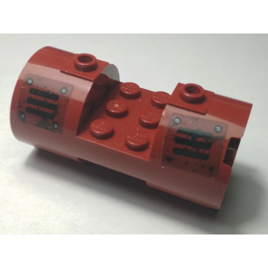 dark red cylinder 3 x 6 x 2 2 3 horizontal - square connections with black vents and rivets pattern model left side stickers - set 70009