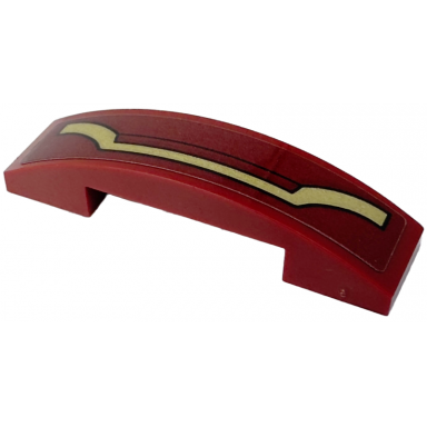 dark red slope curved 4 x 1 x 2 3 double with gold narrow armor plate and black lines pattern sticker - set 76247