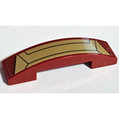 dark red slope curved 4 x 1 x 2 3 double with gold iron man hulkbuster armor plates with black lines pattern sticker - set 76105