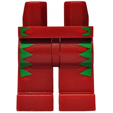 dark red hips and legs with bright green and red trim pattern
