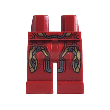 dark red hips and legs with iron man gold and silver knee plates and belt pattern