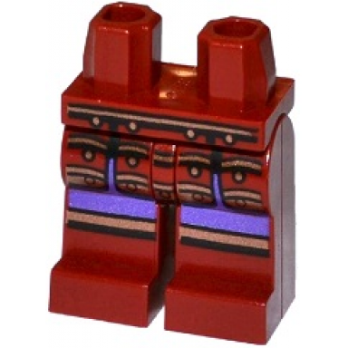 dark red hips and legs with copper trim samurai leg armor over dark purple robe pattern