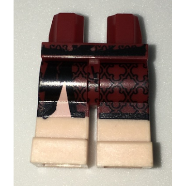 dark red hips and legs with dressing gown robe tails with black brocade and and light nougat feet pattern