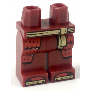 dark red hips and legs with gold sash and toe plates red coattails pattern