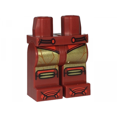 dark red hips and legs with gold armor with dark orange cracks knee pads red shoe tips and dots pattern