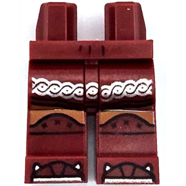 dark red hips and legs with silver celtic tunic hem dark orange knee wrappings black shoe tips pattern