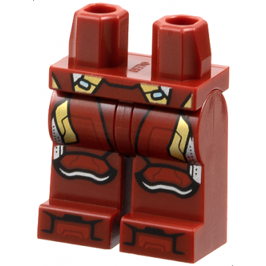 dark red hips and legs with red thigh armor knee pads and boot tips gold and silver trim pattern iron man mark 46