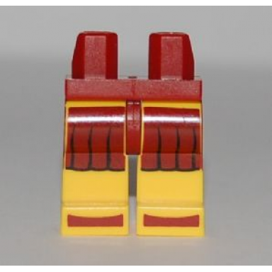 dark red hips and yellow legs with spartan tunic and sandals pattern