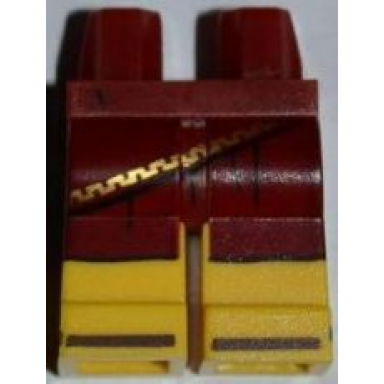 dark red hips and yellow legs with dark red toga and brown sandals pattern