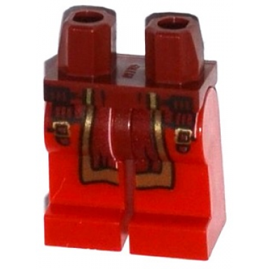dark red hips and red legs with buckles and dark red loincloth with gold trim pattern