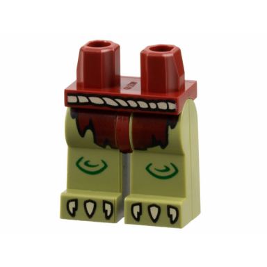 dark red hips and olive green legs tan rope belt and claws dark red loincloth dark green knee knobs pattern