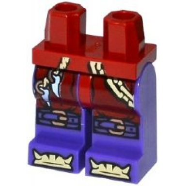 dark red hips and dark purple legs with silver chain cord with teeth buckles on knees and bones on feet pattern