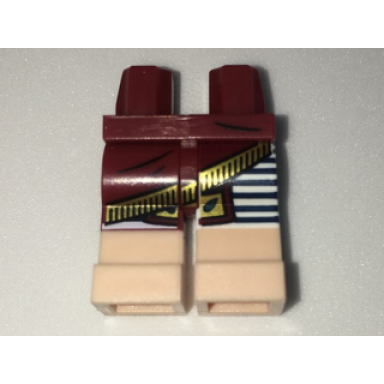 dark red hips and 1 white left leg 1 dark red right leg with gold trimmed skirt black stripes on left leg light nougat feet pattern