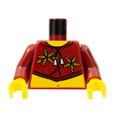 dark red torso xtreme stunts flowers on crop top with string pattern sky dark red arms yellow hands