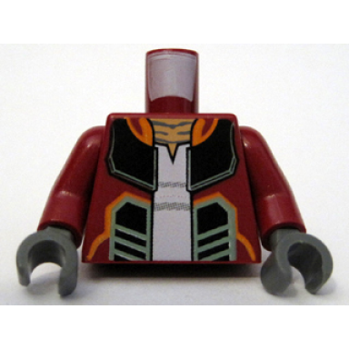 dark red torso sw open jacket with black orange and sand green lines and pony tails on back pattern hondo ohnaka dark red arms dark bluish gray hands