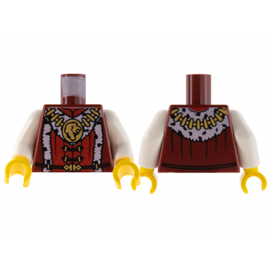 dark red torso castle kingdoms lion head medallion and fur trim pattern white arms yellow hands