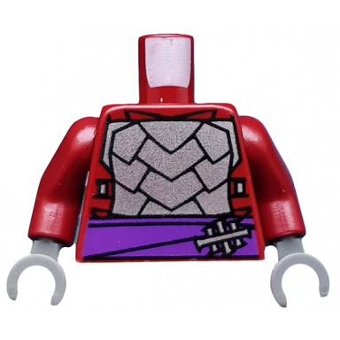 dark red torso armor with dark purple belt with silver clasp pattern dark red arms dark bluish gray hands