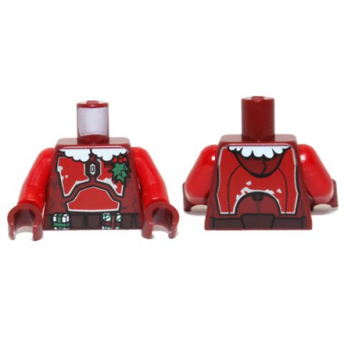 dark red torso sw mandalorian armor plates red with holly and white fur collar pattern santa jango fett red arms dark red hands